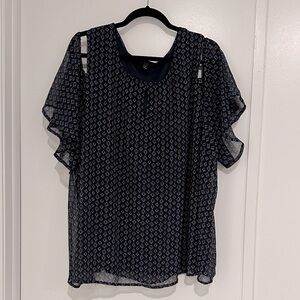 Lane Bryant 28 Plus Navy Blue Sheer Blouse